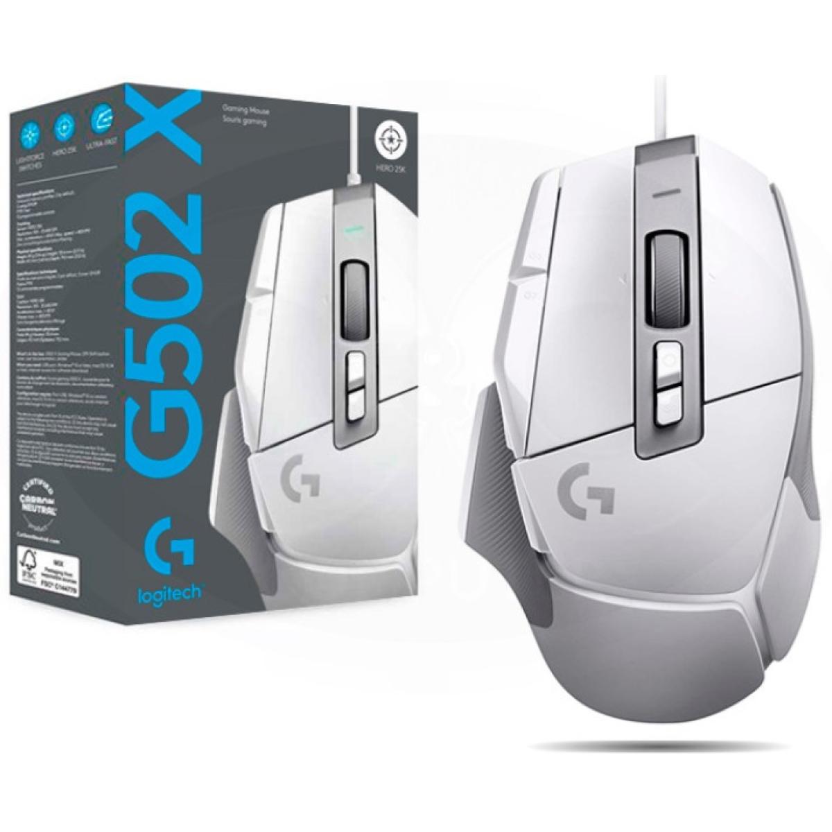 Logitech G502 X Lightforce Wired, Hybrid Optical-Mechanical Switches w/ Hero 25K Sensor, 89 Grams, 13 Programmable Controls - High Performance Gaming Mouse (White)