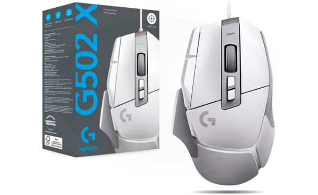 Logitech G502 X Lightforce Wired, Hybrid Optical-Mechanical Switches w/ Hero 25K Sensor, 89 Grams, 13 Programmable Controls - High Performance Gaming Mouse (White)
