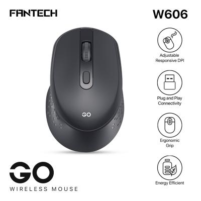Fantech GO W606 Wireless (USB 2.4GHz) Ergonomic Lightweight Grip Office Mouse (Black), Optical Sensor, Long Lasting AA Battery,1600 DPI, Up To 10 Meters