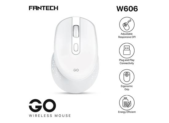 Fantech GO W606 Wireless (USB 2.4GHz) Ergonomic Lightweight Grip Office Mouse (White), Optical Sensor, Long Lasting AA Battery,1600 DPI, Up To 10 Meters