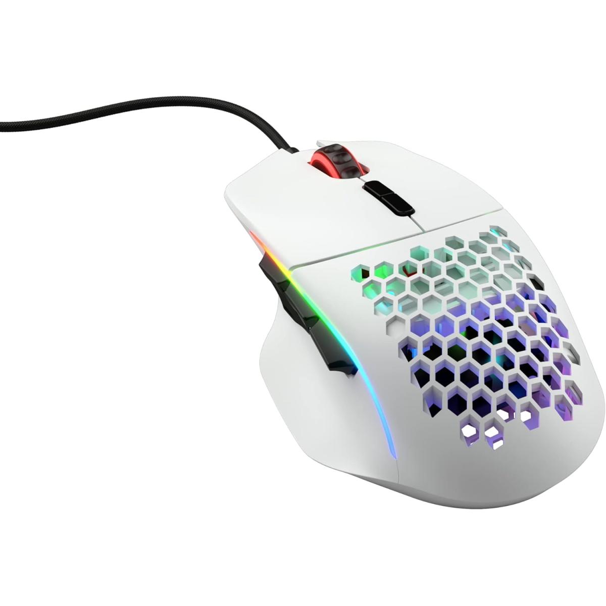 Glorious Gaming Model I RGB Wired Gaming Mouse 69g Superlight, 19K DPI w/ 2 Swappable Buttons, 9 Programmable Buttons, Side Thumb Rest - White