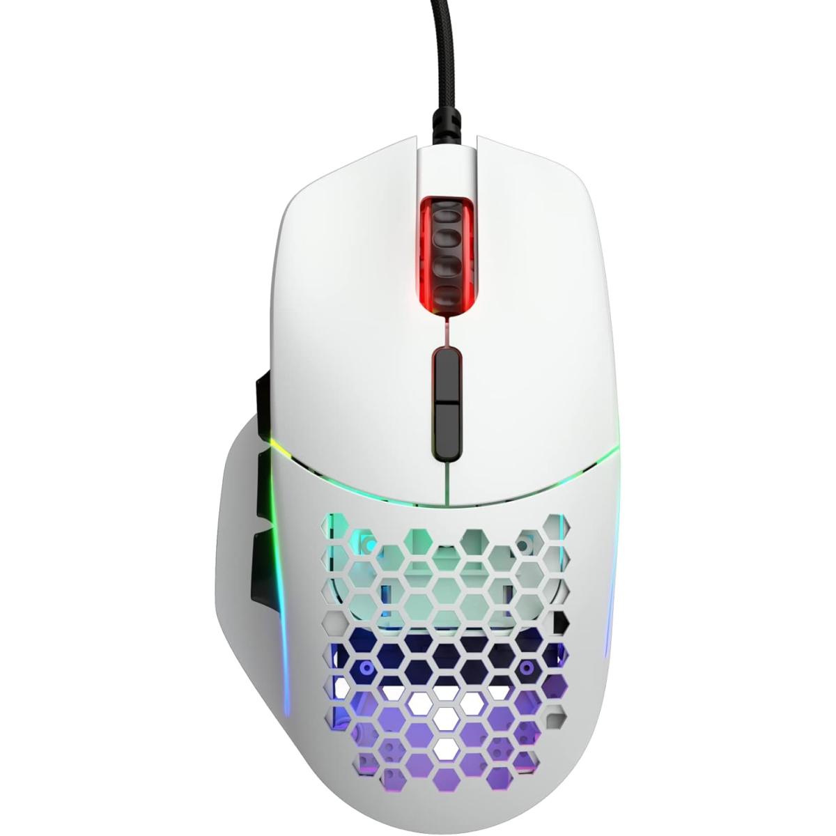 Glorious Gaming Model I RGB Wired Gaming Mouse 69g Superlight, 19K DPI w/ 2 Swappable Buttons, 9 Programmable Buttons, Side Thumb Rest - White