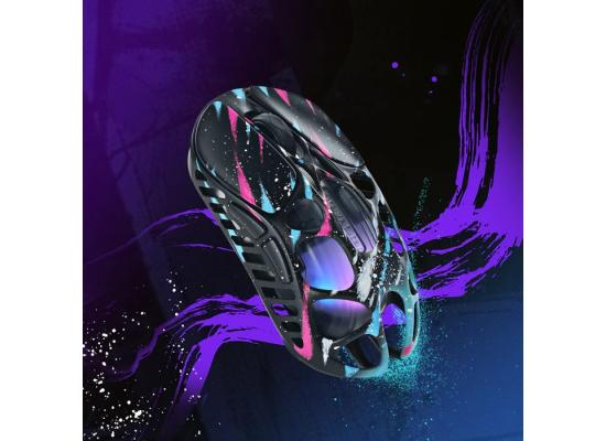 GravaStar Mercury X Pro Gaming Mouse With 32,000 DPI , PAW 3950 Sensor – 49g – 5 Programmable Buttons, Onboard Memory Profiles , Customizable Effects, Magnesium Alloy Hollow Skeleton (0.03inch Thickness)-Neon Graffiti