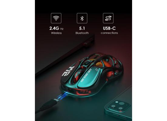 GravaStar Mercury M2 Wireless Gaming Mouse with 26,000 DPI, PAW3395DM Sensor -79g Lightweight Hollowed-Out Design -5 Programmable Buttons -5 Dynamic Light sync RGB-Stealth Black