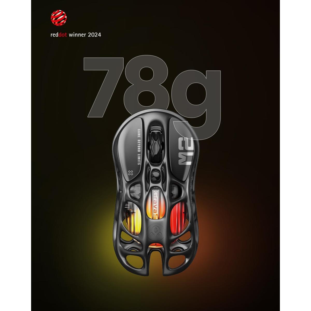 GravaStar Mercury M2 Wireless Gaming Mouse with 26,000 DPI, PAW3395DM Sensor -79g Lightweight Hollowed-Out Design -5 Programmable Buttons -5 Dynamic Lightsync RGB