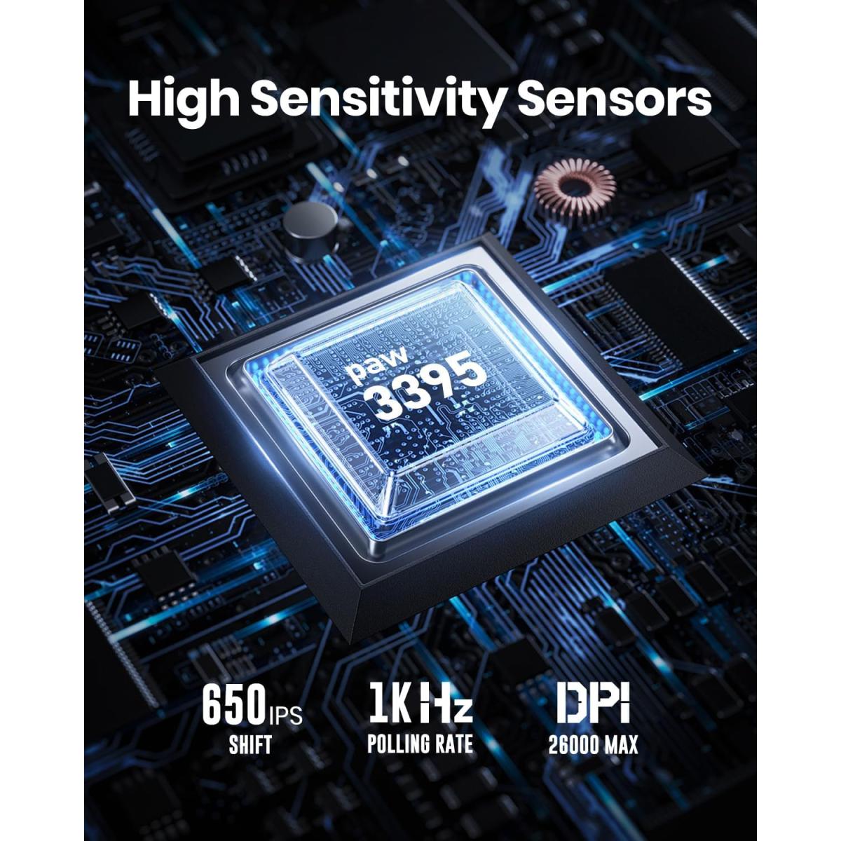 GravaStar Mercury M2 Wireless Gaming Mouse with 26,000 DPI, PAW3395DM Sensor -79g Lightweight Hollowed-Out Design -5 Programmable Buttons -5 Dynamic Lightsync RGB