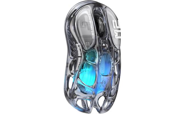 GravaStar Mercury M2 Wireless Gaming Mouse with 26,000 DPI, PAW3395DM Sensor -79g Lightweight Hollowed-Out Design -5 Programmable Buttons -5 Dynamic Lightsync RGB - Transparent Black