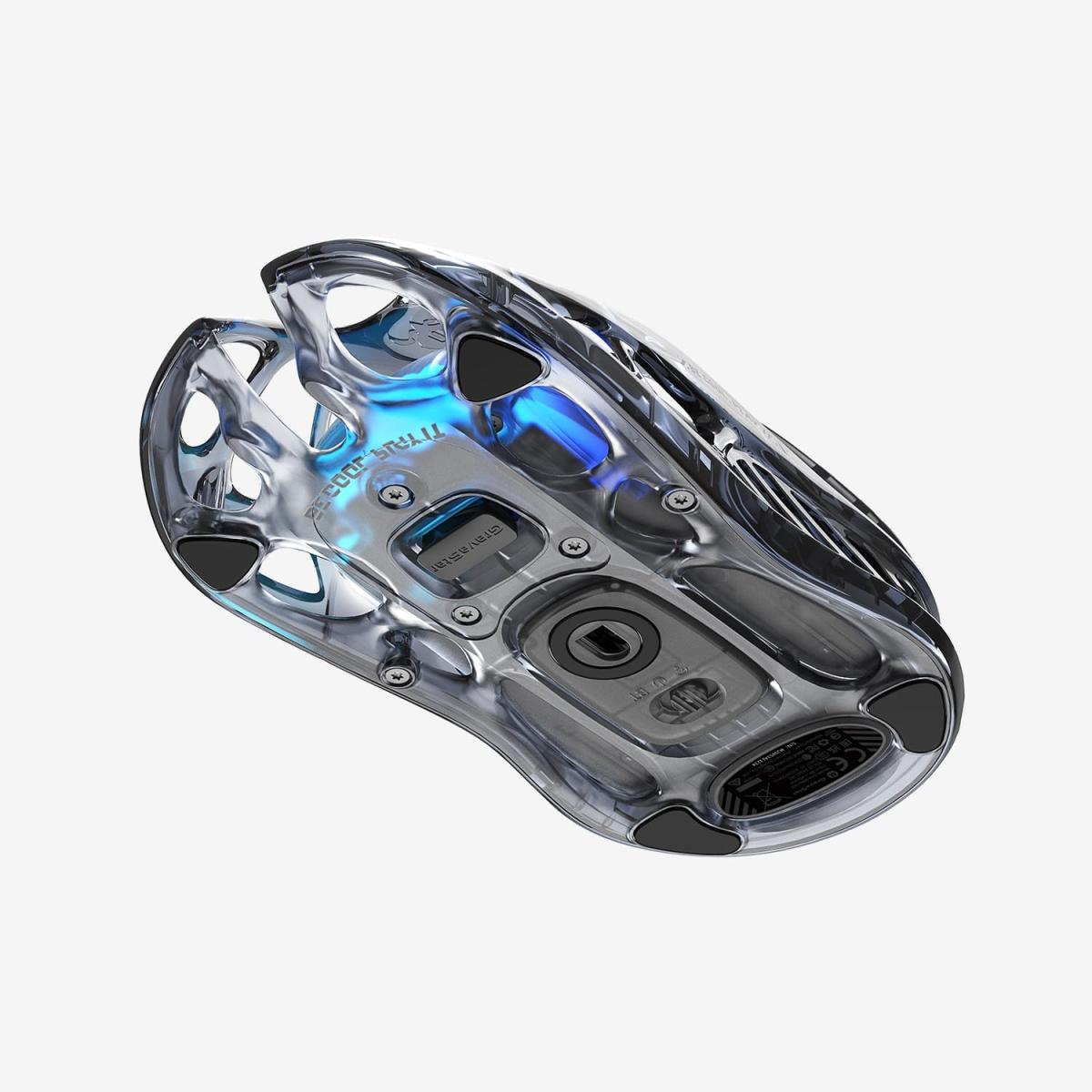 GravaStar Mercury M2 Wireless Gaming Mouse with 26,000 DPI, PAW3395DM Sensor -79g Lightweight Hollowed-Out Design -5 Programmable Buttons -5 Dynamic Lightsync RGB - Transparent Black