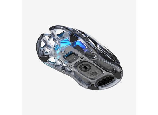 GravaStar Mercury M2 Wireless Gaming Mouse with 26,000 DPI, PAW3395DM Sensor -79g Lightweight Hollowed-Out Design -5 Programmable Buttons -5 Dynamic Lightsync RGB - Transparent Black