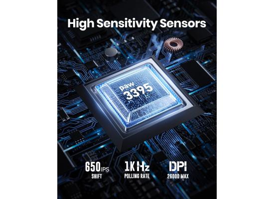 GravaStar Mercury M2 Wireless Gaming Mouse with 26,000 DPI, PAW3395DM Sensor -79g Lightweight Hollowed-Out Design -5 Programmable Buttons -5 Dynamic Lightsync RGB - Transparent Black