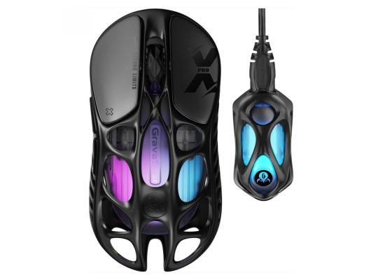 GravaStar Mercury X Wireless Gaming Mouse – 32,000 DPI PAW 3950 Sensor, 1000Hz Polling Rate, Only 49g, Magnesium Alloy Hollow Frame, RGB Lighting, 5 Programmable Buttons-Black