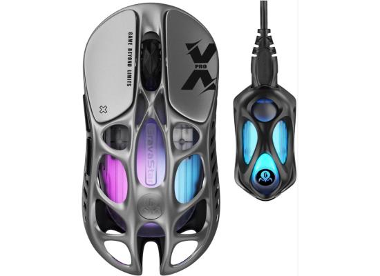 GravaStar Mercury X Wireless Gaming Mouse – 32,000 DPI PAW 3950 Sensor, 1000Hz Polling Rate, Only 49g, Magnesium Alloy Hollow Frame, RGB Lighting, 5 Programmable Buttons-Silver