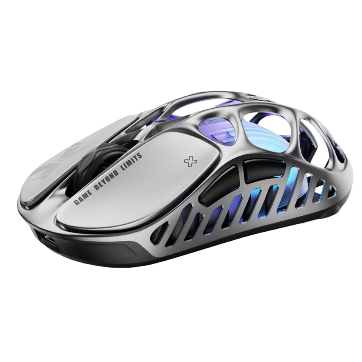 GravaStar Mercury X Wireless Gaming Mouse – 32,000 DPI PAW 3950 Sensor, 1000Hz Polling Rate, Only 49g, Magnesium Alloy Hollow Frame, RGB Lighting, 5 Programmable Buttons-Silver