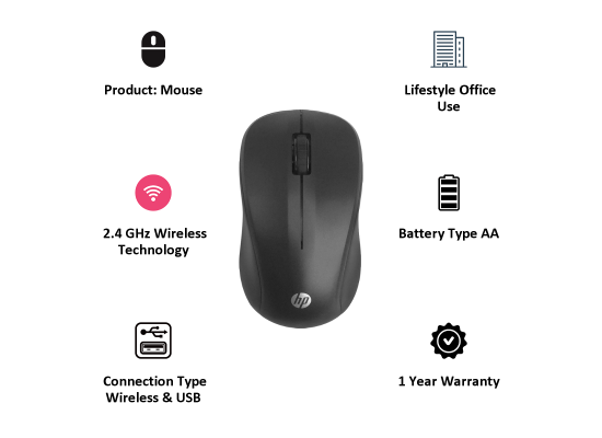 HP S500 Wireless Optical Mouse,1000DPI ,Wireless 2.4GHz Connectivity