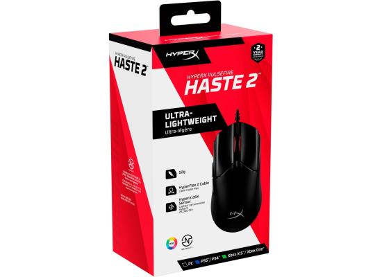 HyperX Pulsefire Haste 2 Wired Gaming Mouse Ultra-lightweight 53g, RGB Symmetrical Design, Up to 26000 DPI, Exceptional 8000Hz Polling Rate, Up To 650 IPS Tracking Speed w/ 6 Programmable Buttons 