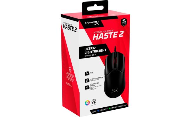 HyperX Pulsefire Haste 2 Wired Gaming Mouse Ultra-lightweight 53g, RGB Symmetrical Design, Up to 26000 DPI, Exceptional 8000Hz Polling Rate, Up To 650 IPS Tracking Speed w/ 6 Programmable Buttons