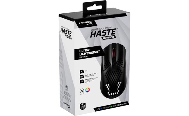 HyperX Pulsefire Haste Wireless Gaming Ultra Lightweight 61g 100 Hour Battery Life, 2.4Ghz Wireless Up to 16000 DPI Anti-Dust & Water-Resistant Mouse– Black