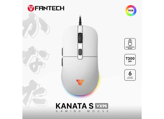 FANTECH KANATA S VX9S (White) RGB Optical Wired Gaming Mouse, 7200 DPI, 82g Weight, Ambidextrous Design, Braided Cord, Software Support For Kanata S