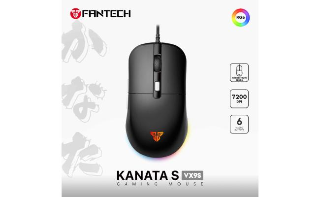 FANTECH KANATA S VX9S RGB Optical Wired Gaming Mouse, 7200 DPI, 82g Weight, Ambidextrous Design, Braided Cord, Software Support For Kanata S