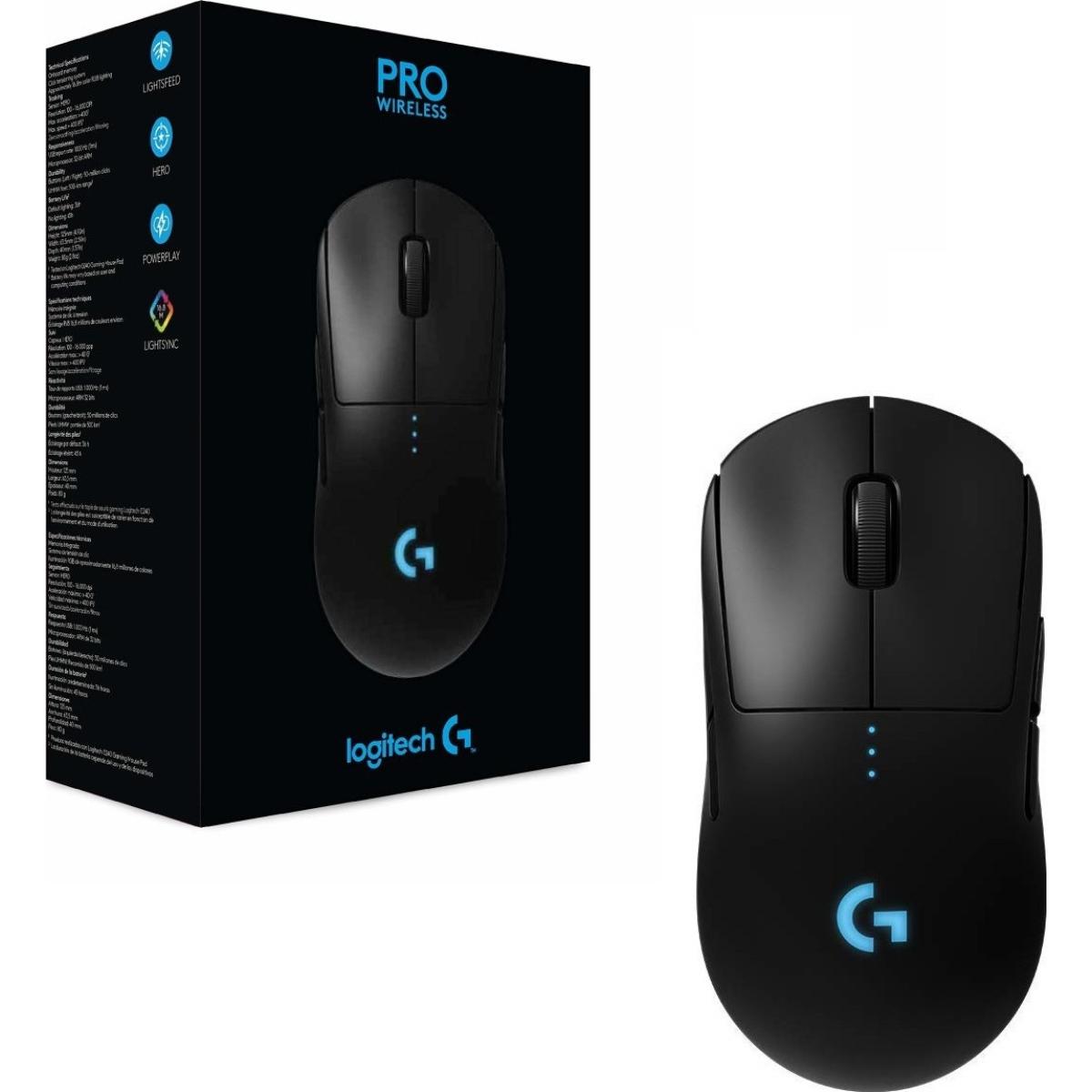 Logitech G PRO Wireless Gaming Mouse, HERO 25K Sensor, 25600 DPI, Lightweight, Long Battery Life, On-Board Memory, Built For Esport, PC / Mac - Black