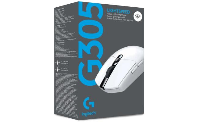 Logitech G305 Lightspeed Wireless Gaming Mouse w/ Hero 12K Sensor 6 Programmable Buttons Up To 250 Hours Durability With One AA Battery - White