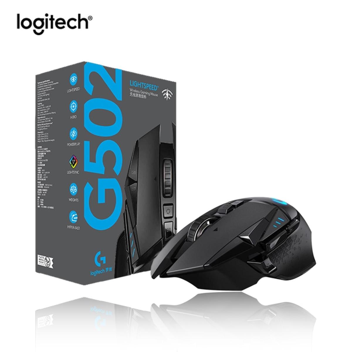 Logitech G502 Lightspeed Wireless Gaming Mouse with Hero 25K Sensor 1ms Report Rate, PowerPlay Compatible, Tunable Weights and Lightsync RGB - Black