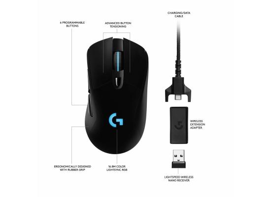 Logitech G703 Wireless  Lightspeed 16,000DPI Gaming Mouse with Wireless Charging Compatibility, Black