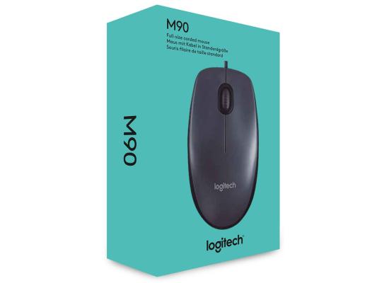 Logitech M90 1000 dpi USB Wired Optical Mouse, Comfort Ambidextrous Design - Black