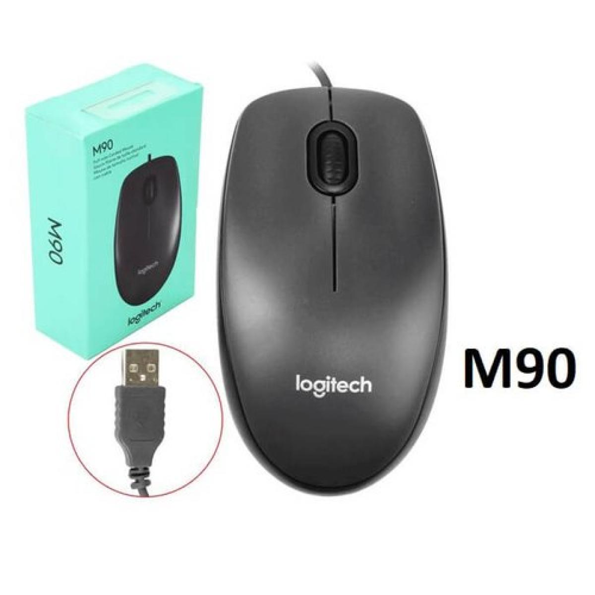 Logitech M90 1000 dpi USB Wired Optical Mouse, Comfort Ambidextrous Design - Black