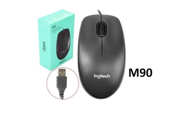 Logitech M90 1000 dpi USB Wired Optical Mouse, Comfort Ambidextrous Design - Black
