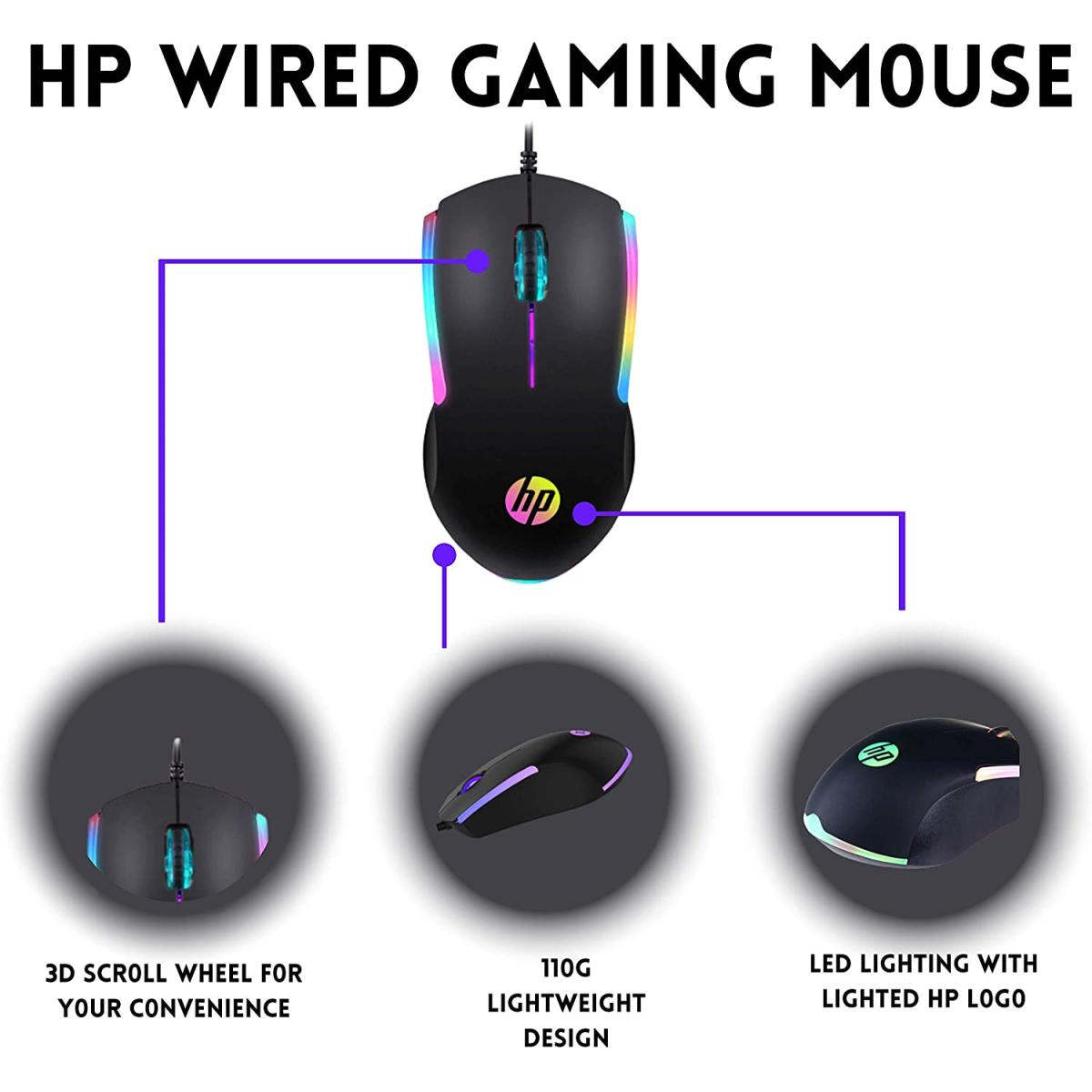 HP M160 Wired USB Optimum Performance RGB Gaming Mouse W/ Optical Sensor, 1000 DPI