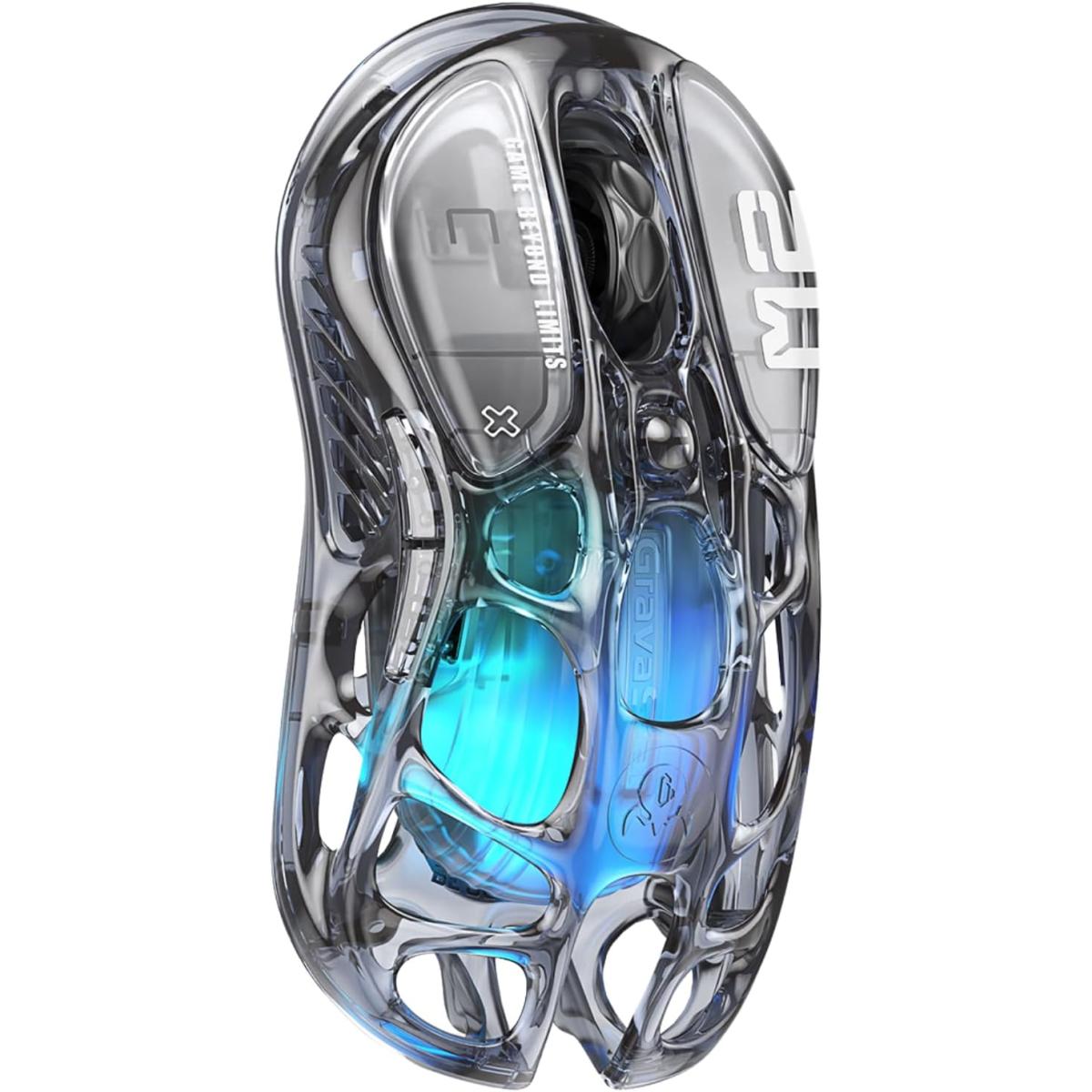 GravaStar Mercury M2 Wireless Gaming Mouse with 26,000 DPI, PAW3395DM Sensor -79g Lightweight -5 Programmable Buttons -5 Dynamic Lightsync RGB - Transparent Black