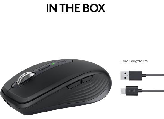 Logitech MX Anywhere 3S Compact Wireless Mouse, Fast Scrolling, 8K DPI Any-Surface Tracking, Quiet Clicks, Programmable Buttons, USB C, Bluetooth, Windows PC, Linux, Chrome, Mac - Graphite