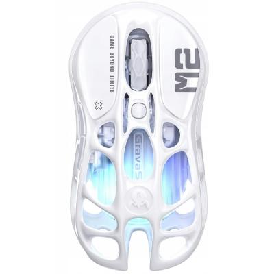 GravaStar Mercury M2 Gaming Mouse With 26,000 DPI, PAW3395 Sensor, 5 customizable buttons with macro support, Opaline White hollow structure.