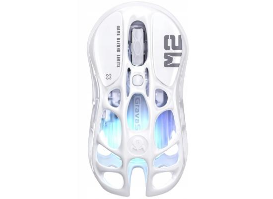 GravaStar Mercury M2 Gaming Mouse With 26,000 DPI, PAW3395 Sensor, 5 customizable buttons with macro support, Opaline White hollow structure.