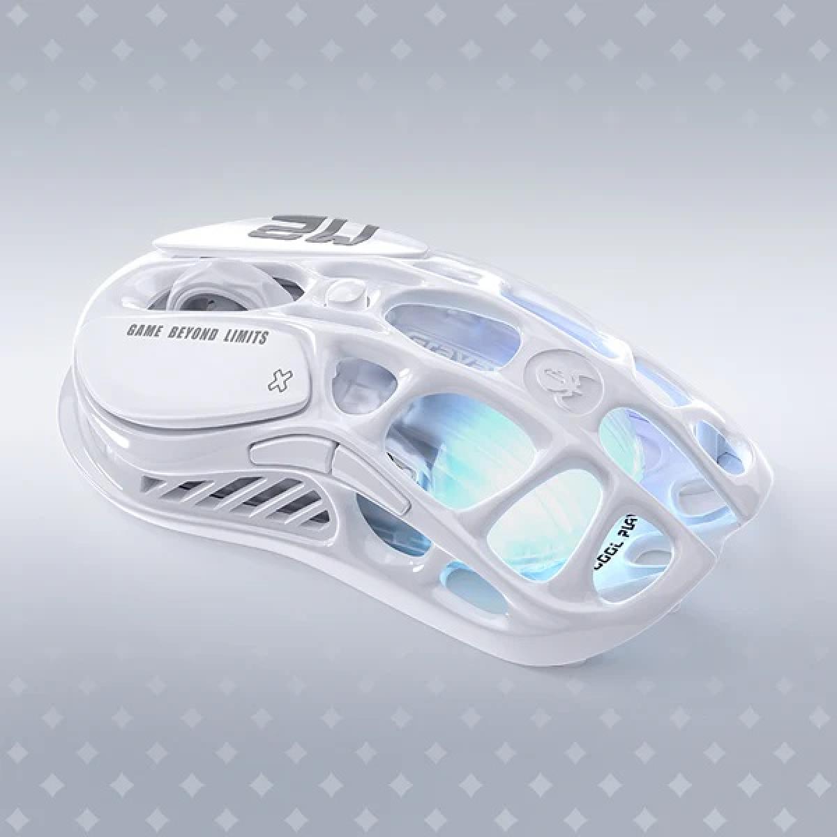 GravaStar Mercury M2 Gaming Mouse With 26,000 DPI, PAW3395 Sensor, 5 customizable buttons with macro support, Opaline White hollow structure.