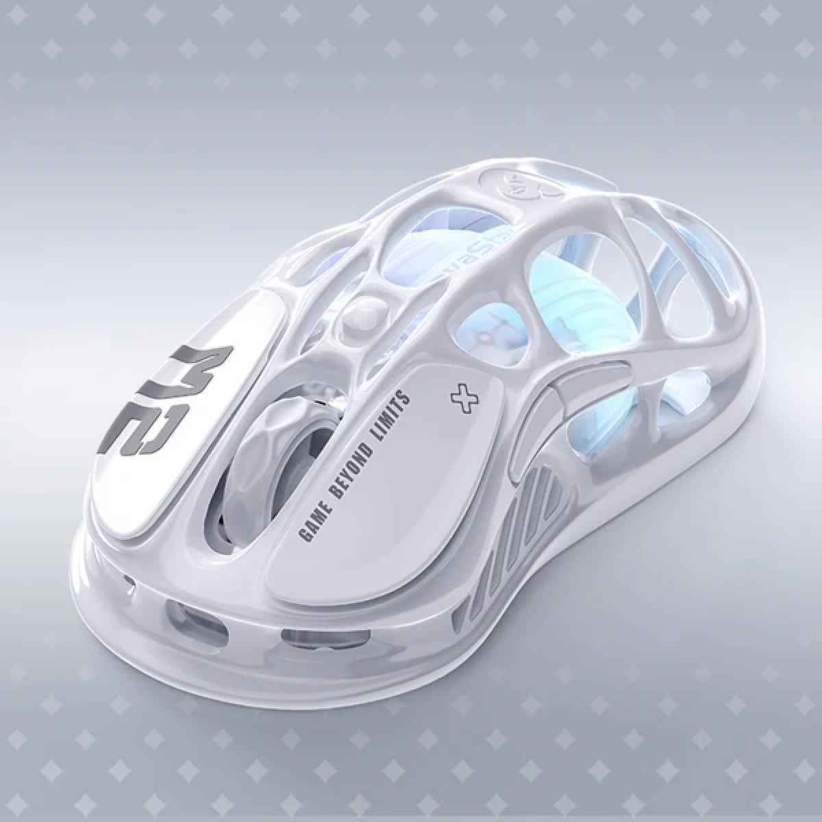 GravaStar Mercury M2 Gaming Mouse With 26,000 DPI, PAW3395 Sensor, 5 customizable buttons with macro support, Opaline White hollow structure.