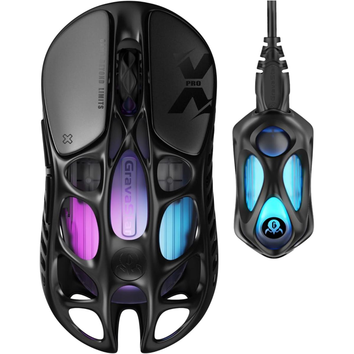 GravaStar Mercury X Pro Wireless Gaming Mouse, Come with 8K Dongle – 32,000 DPI PAW 3950 Sensor, 8,000Hz Polling Rate, Only 49g, Magnesium Alloy Hollow Frame, RGB Lighting, 5 Programmable Buttons-Black