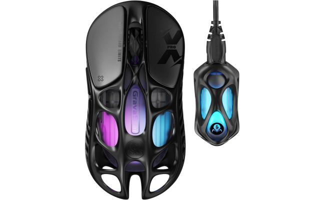 GravaStar Mercury X Pro Wireless Gaming Mouse, Come with 8K Dongle – 32,000 DPI PAW 3950 Sensor, 8,000Hz Polling Rate, Only 49g, Magnesium Alloy Hollow Frame, RGB Lighting, 5 Programmable Buttons