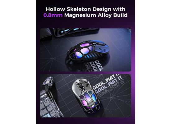 GravaStar Mercury X Pro Wireless Gaming Mouse, Come with 8K Dongle – 32,000 DPI PAW 3950 Sensor, 8,000Hz Polling Rate, Only 49g, Magnesium Alloy Hollow Frame, RGB Lighting, 5 Programmable Buttons-Black