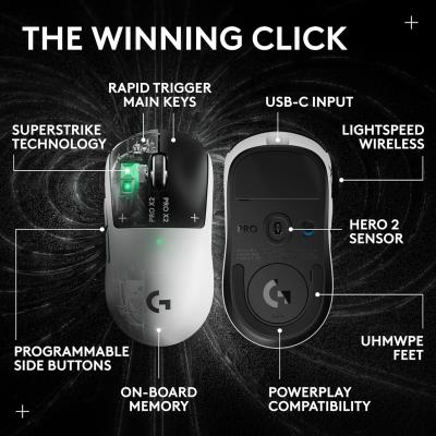 Logitech G PRO X2 SUPERSTRIKE Wireless Gaming Mouse: Customizable Haptic Rapid Trigger Magnetic Analog Switches, HITS Tecnology , TUNABLE ACTUATION,USB-C, 8K Polling, for PC/Mac - Lunar Eclipse.