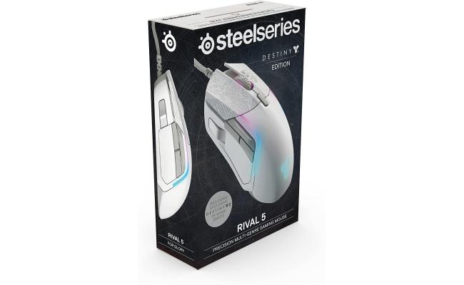 SteelSeries Rival 5 Destiny 2 Limited Edition Wired Prism RGB Lighting TrueMove Optical Sensor Ergonomic Gaming Mouse, 18000 CPI, Golden Micro IP54 Switches