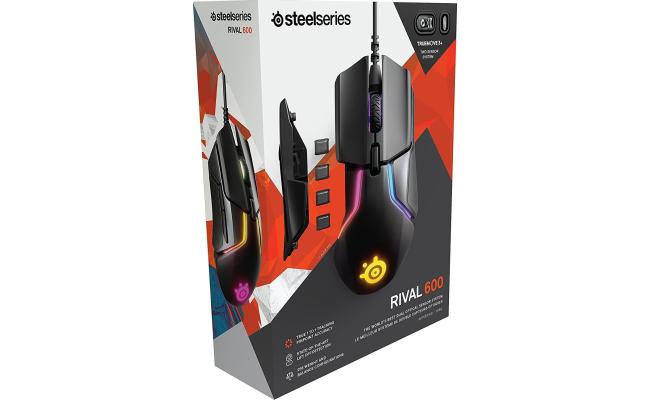 SteelSeries Rival 600 TrueMove3+ Optical Sensor, Precision Esports Wired RGB Gaming Mouse w/ Dual Sensor 12000 CPI, Customizable Weight Up To 128 g