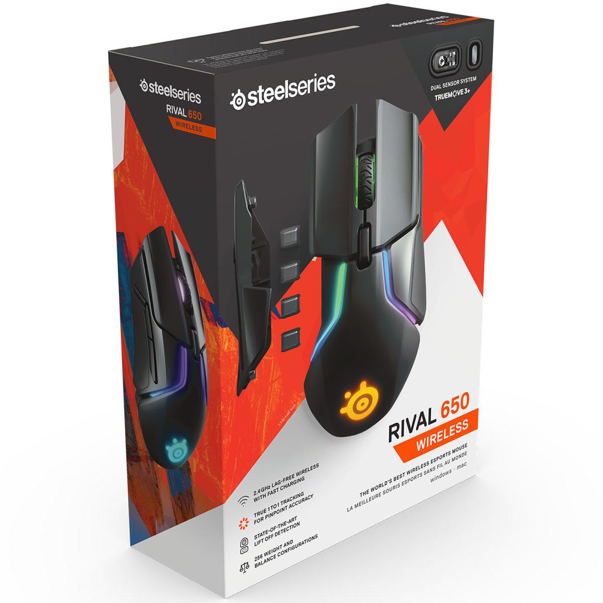 SteelSeries Rival 650 Quantum Wireless Gaming Mouse Rapid Charging Battery 12000 Cpi Truemove3+ Dual Optical Sensor w/ 8 RGB Zone Lighting
