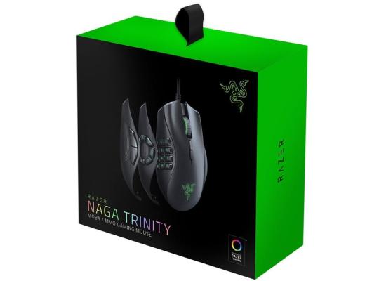 Razer Naga Trinity Wired Gaming Mouse 16K DPI Optical Mechanical Switch Chroma RGB Lighting w/ 9 / 14 / 19 Programmable Buttons-Black