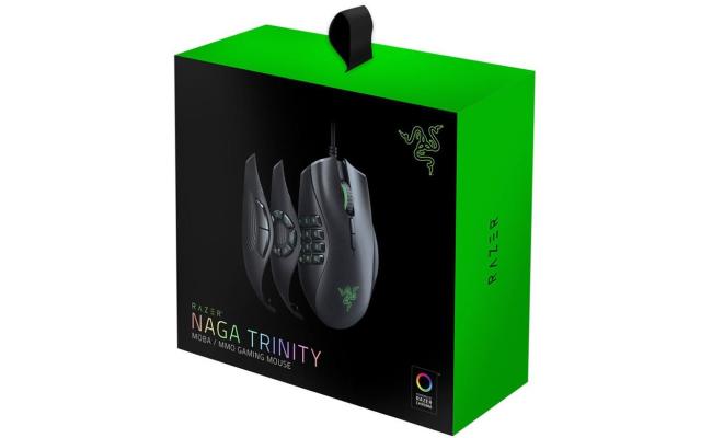 Razer Naga Trinity Wired Gaming Mouse 16K DPI Optical Mechanical Switch Chroma RGB Lighting w/ 9 / 14 / 19 Programmable Buttons-Black