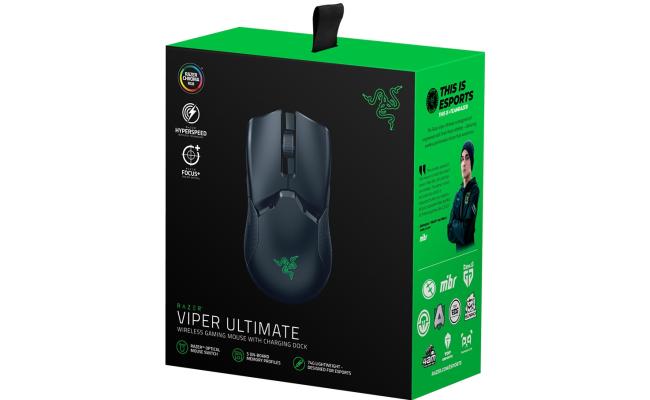 Razer Viper Ultimate w/ Charging Dock Ambidextrous HyperSpeed Wireless Gaming Mouse 20K DPI Optical Switch 70 Hours of Battery Chroma RGB Lighting w/ 8 Programmable Buttons-Black