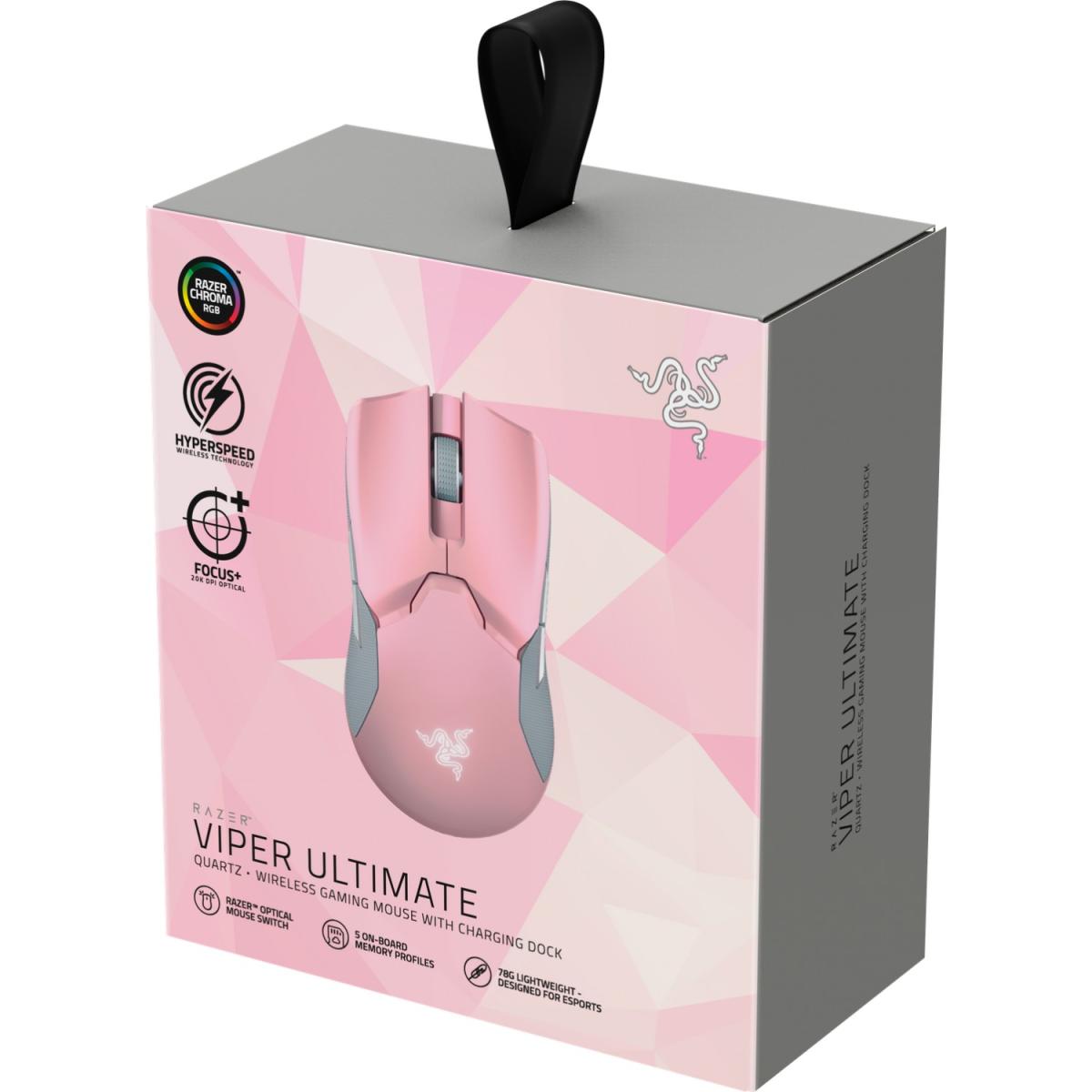 Razer Viper Ultimate w/ Charging Dock Ambidextrous HyperSpeed Wireless Gaming Mouse 20K DPI Optical Switch 70 Hours of Battery Chroma RGB Lighting w/ 8 Programmable Buttons - Quartz