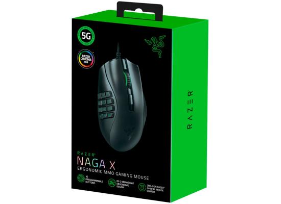 Razer Naga X Wired Gaming Mouse 18K DPI 2nd Gen Optical Mechanical Switch 5G Optical Sensor Chroma RGB Lighting w/ 16 Programmable Buttons-Black