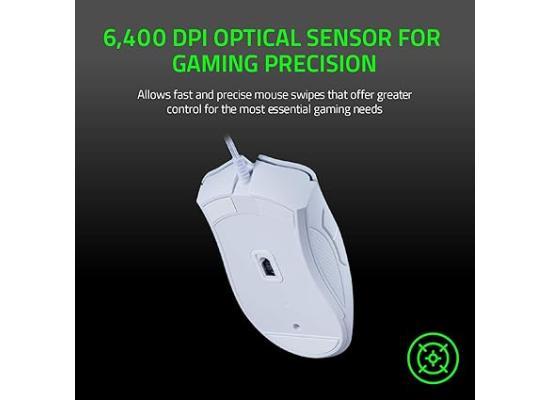 Razer DeathAdder Wired Essential Gaming Mouse 6400 DPI Optical Sensor 5 Programmable Buttons Mechanical Switches Rubber Side Grips-White